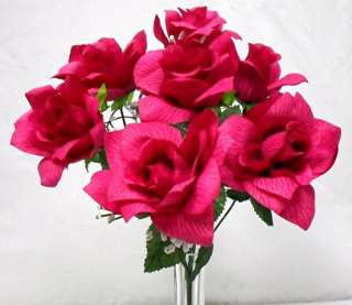 84 Open Roses FUCHSIA HOT PINK Wedding Rose Bouquet Silk Centerpiece 