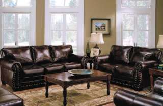SIMMONS SOFA & LOVESEAT 8369 Nailheads Bonded Leather Brown  