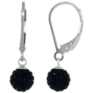   Round Black Disco Crystal Ball Lever Back Earrings, 1 in. (25mm) tall