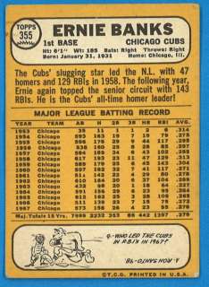 1968 Topps #355 ERNIE BANKS EXMT No Marks or Creases NICE  