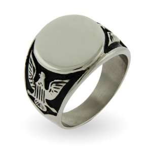 Mens Stainless Steel American Bald Eagle Signet Ring Size 11 (Sizes 9 