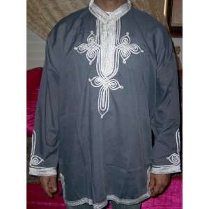  VINTAGE MOROCCAN MEN SHIRT GRAY 2XLARGE Islamic Products 