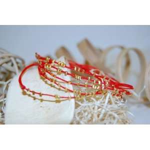 SoChic Naz Red String Gold Plated Friendship and Inspiration Bracelet