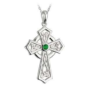   Silver Green Crystal Trinity Cross Pendant On A Chain: Jewelry