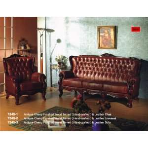   Cherry Finished Wood Trimed Leather Loveseat: Furniture & Decor