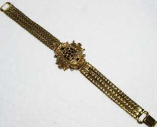   Etruscan Revival Triple Chain & Garnet Glass Bracelet 6 3/4  