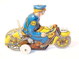 Vintage Tricky Marx Windup Police Motorcycle w/key ca. 30s 40s 