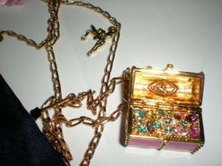 Disney Couture Tinkerbell Pink Treasure Chest Necklace Rare & Retired 
