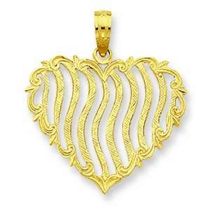   14K Yellow Gold Streaming Lines Heart Pendant: GEMaffair Jewelry