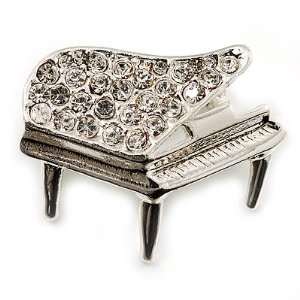  Small Silver Tone Crystal Grand Piano Brooch Jewelry