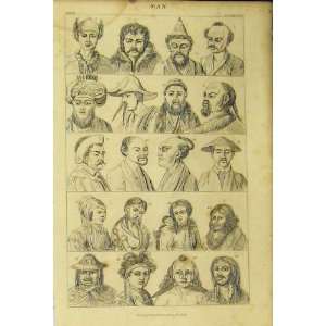    Men Portraits C1860 Hats Beards Moustache Old Print