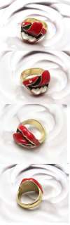 one unique red big tong lips mouth rhinestone cool ring  