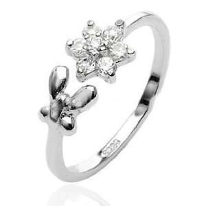    .925 Sterling Silver Butterfly & CZ Flower Toering 