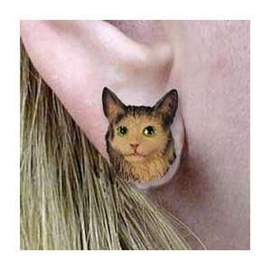  Brown Tabby Maine Coon Cat Earrings Post 