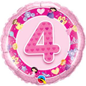 Girl #4 4th Birthday 18 Balloon Mylar Foil FOUR Pink Princess Castle 