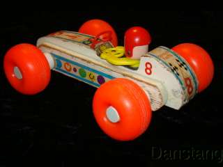 FISHER PRICE Vintage Bouncy Racer wooden pull toy #8 from 1960!  