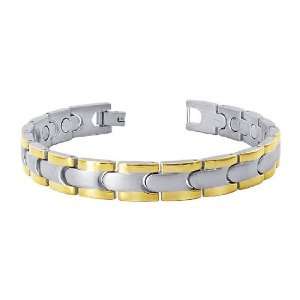   Two Tone 10mm wide Link Bracelet 8.5 with Fold Over Clasp Jewelry