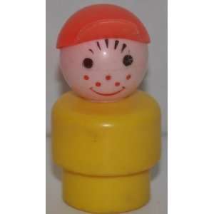 Vintage Little People Boy (Red Hat, Yellow Plastic Base) (Peg Style 