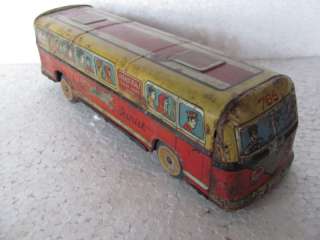 Vintage Windup Lithoprint India Tourist Bus Tin Toy  