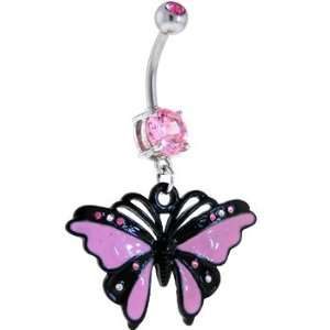  Pink Gem Tickled Purple Butterfly Dangle Belly Ring 
