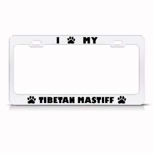 Tibetan Mastiff Dog White Metal license plate frame Tag Holder