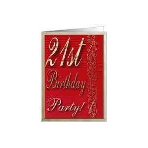   21st Birthday Party Invitation, Gold and Red Design Card: Toys & Games
