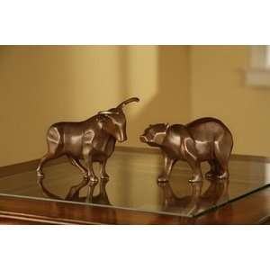  Bronze Bull and Bear Contemporary Desk Sculpture Pair 