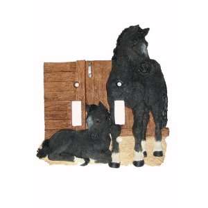  Black Thoroughbred Horse Double Switch Plate Cover