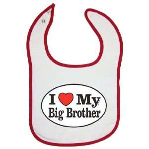   Red Piping Terry Cloth Baby Bib   I Love My Big Brother (Oval Design