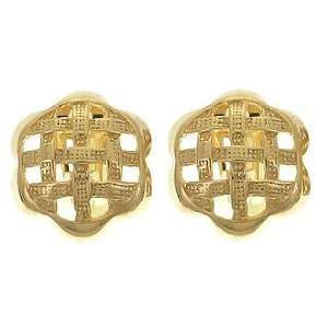  14KT Gold Filled Woven Flower French Clip Stud Earrings 