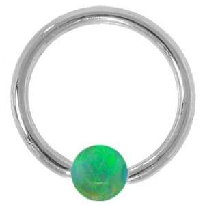   Lime Opal Solid 14kt White Gold Captive Bead Ring   5mm Ball Jewelry