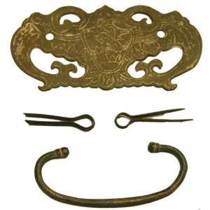   Etched Brass Drawer Pull   Asian Prosperity Bat Motif