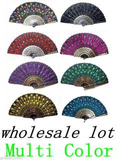 Black Cloth w/ bead embroidery hand fans wholesale 100  