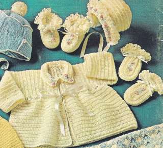 Vintage Crochet PATTERN Baby Sweater Bonnet Booties Set  