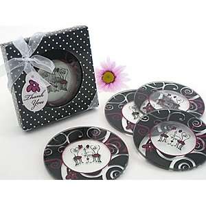 Bistro for Two Round Glass Coaster Favors in Designer Gift Box (Set 