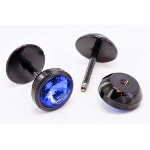   BLUE STONE on Black Fake Illusion Piercing Plug   Price Per 1 Jewelry