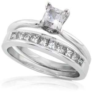  1 ctw Princess Diamond Wedding Rings Set in 14Kt White 