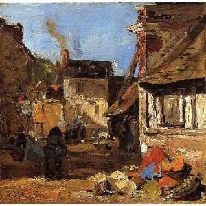   painting name Honfleur the Saint Catherine Market Place, By Boudin