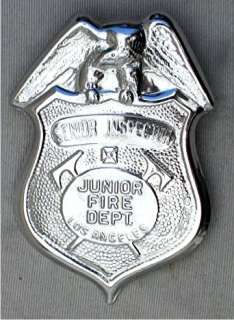 Vintage Tin Junior Fire Dept. Los Angeles Badge  