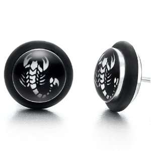   Trendy Mens Stainless Steel Scorpion Black Stud Earrings: Jewelry