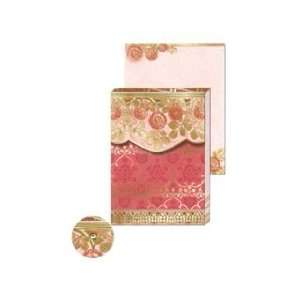  Punch Studio Note Pad Pocket Gold Leaf Roses (3 Pack) Pet 