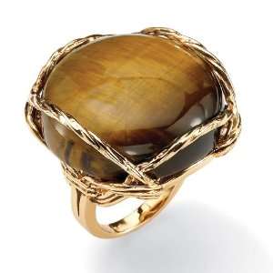   14k Gold Plated Twisted Channel Set Tigers Eye Cabochon Ring Jewelry