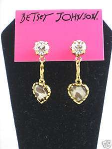 Betsey Johnson Rhinestone Leopard Heart Earrings NWT  