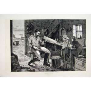  1877 Man Lesson Boat Building Children Watching Print 