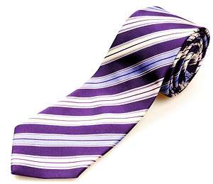New BIELLA COLLEZIONI Italy Skinny Thin Purple & Pink Striped Silk Tie 