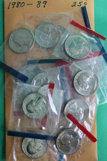 1980 – 1989 BU Washington Quarters 16 P & D Coins from US Mint Sets 
