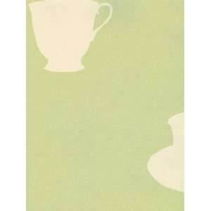  Teacups Beige on Green Wallpaper in Kitchen Style