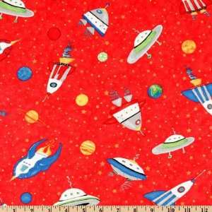  45 Wide Cruising The Galaxy Spaceships Red Fabric By The 