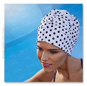 white turban with black spots ladies fabric swimming hat waterproof 