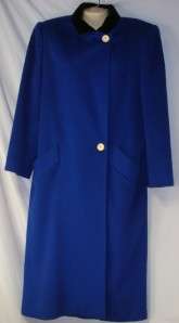Womens Bill Blass Blue Wool Coat Size 10 Velvet Trim  